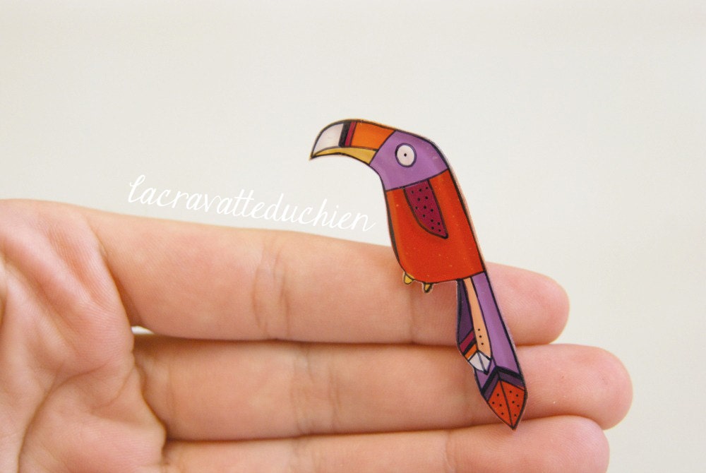 Toucan bird brooch, bird jewelry, illustrated acrylic