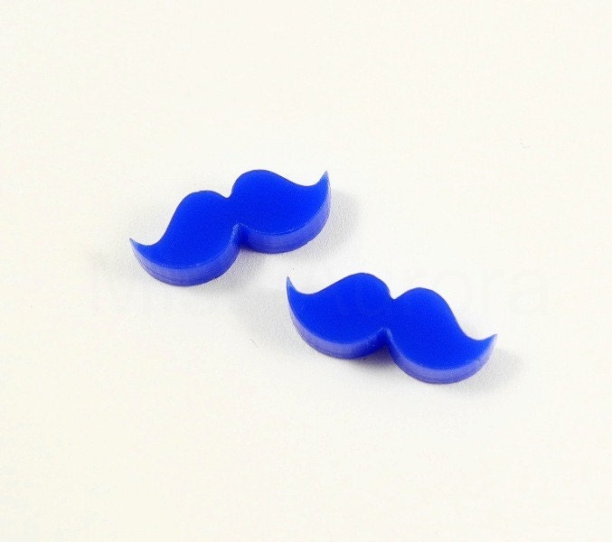 Blue Moustache Stud Earrings - Mustache Earring Posts - Blue Jewelry - Movember Awareness
