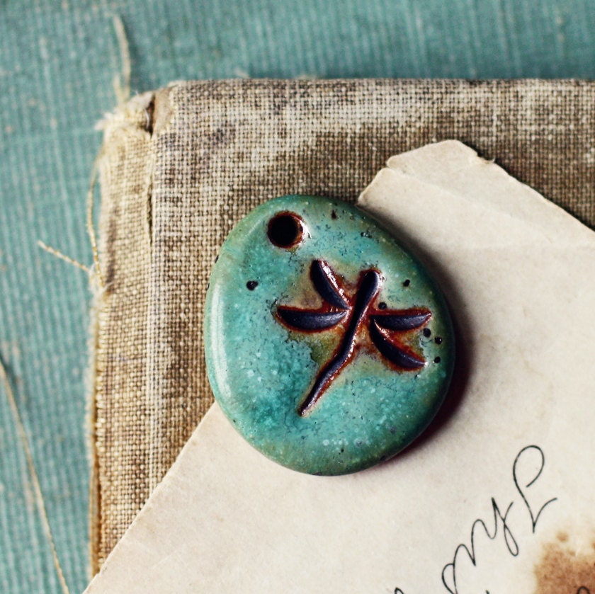 Dragonfly- handmade ceramic pendant