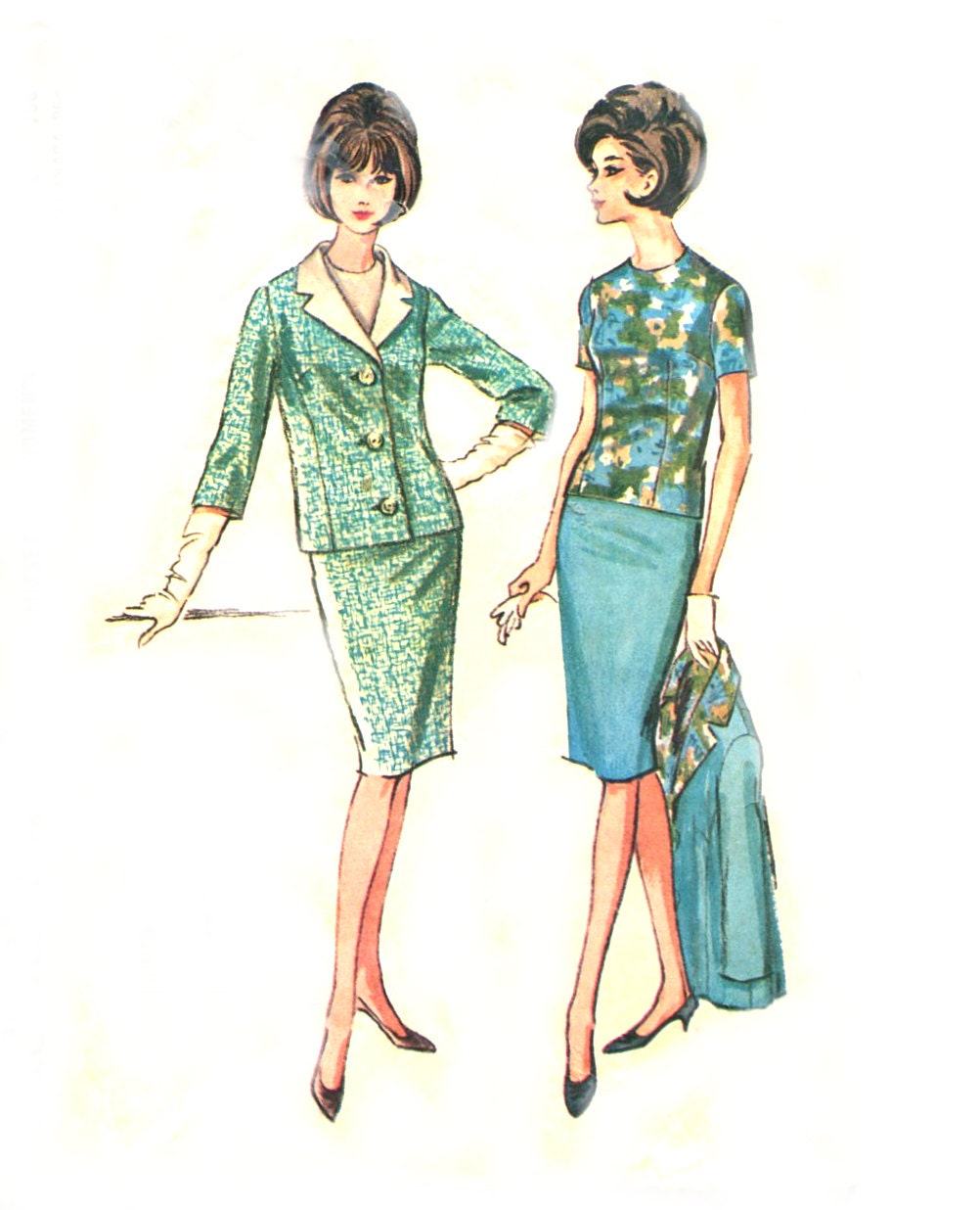 1960s Misses Suit and Blouse - McCalls 7191 - Slim Skirt - Mad Men Vintage Sewing Pattern - Size 16 / Bust 36