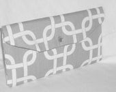 Bridesmaid Clutch / SALE and FREE SHIPPING / Foldover Clutch /Gotcha Premier Prints / Gift Idea / Grey (gray) & White