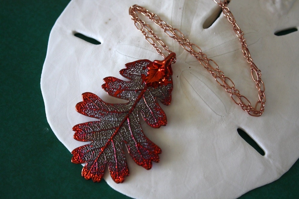 Copper Leaf Necklace, Real Leaf Necklace, Oak Leaf, Copper Oak Leaf, 22