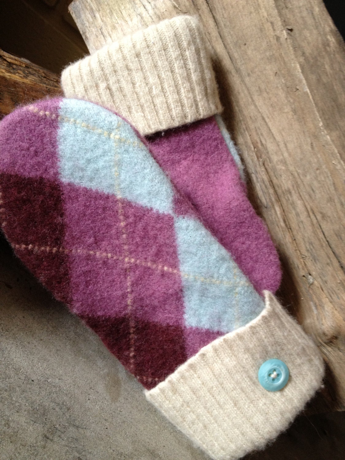Argyle  Felted Wool Sweater Mittens  Eco Friendly