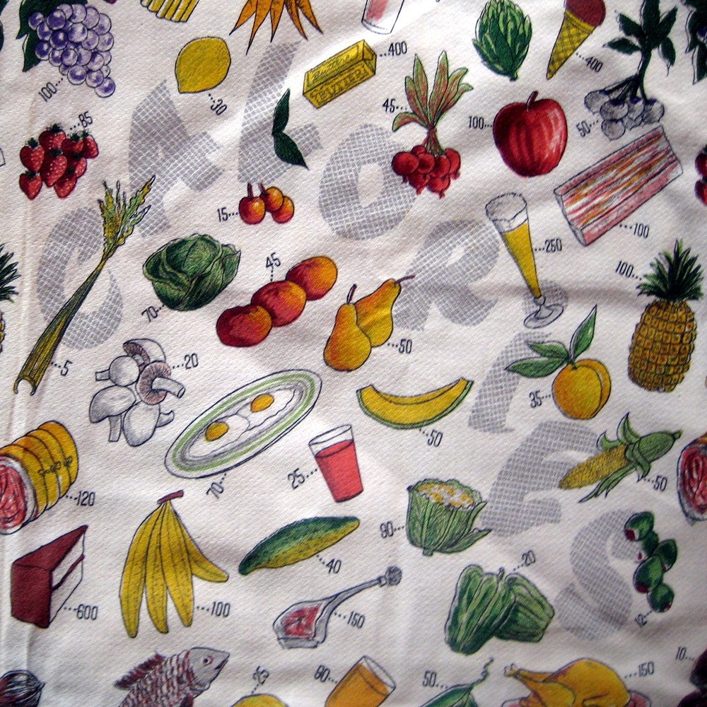 Wonderful and Rare 1950's Vintage Calories Barkcloth Fabric Yardage New Old Stock 35"w X 2 yards BTY