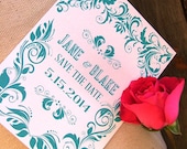Save the date postcards robin egg  blue flourish spring save the dates