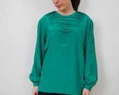 vintage 1980s / emerald green / triangle / avant garde / blouse / over size / S-M