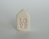 LOVE Little Clay House Miniature Figurine pink white heart