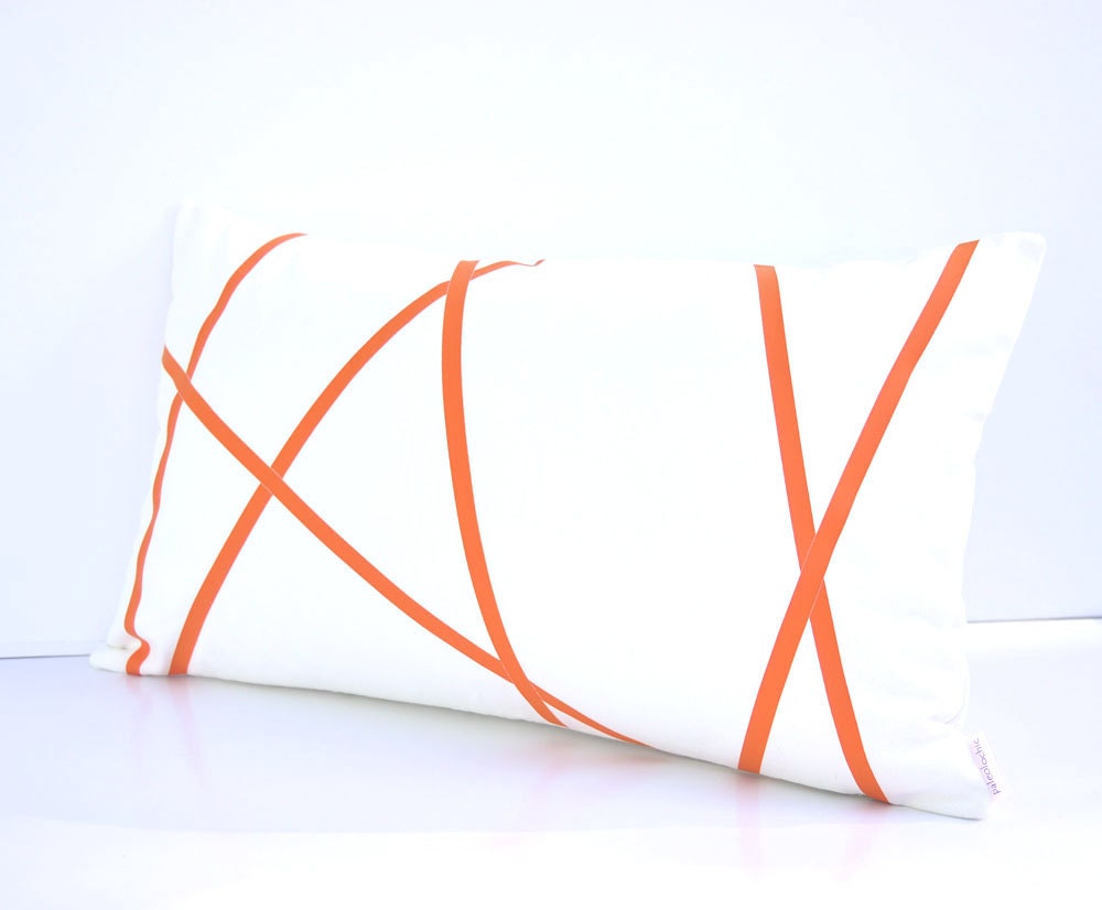 Natural white cotton lumbar pillow cover with stripes design -Mikado-