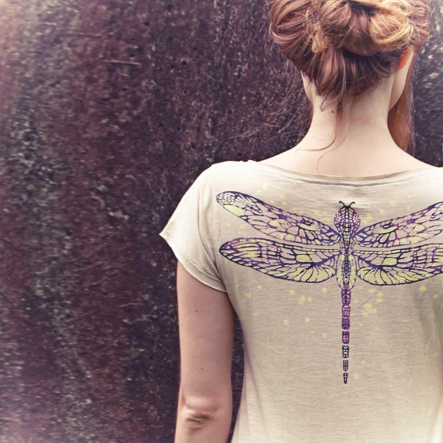 Women's Ivory Dragonfly Tee Original art of a detailed handpainted Dragonfly - Shovava