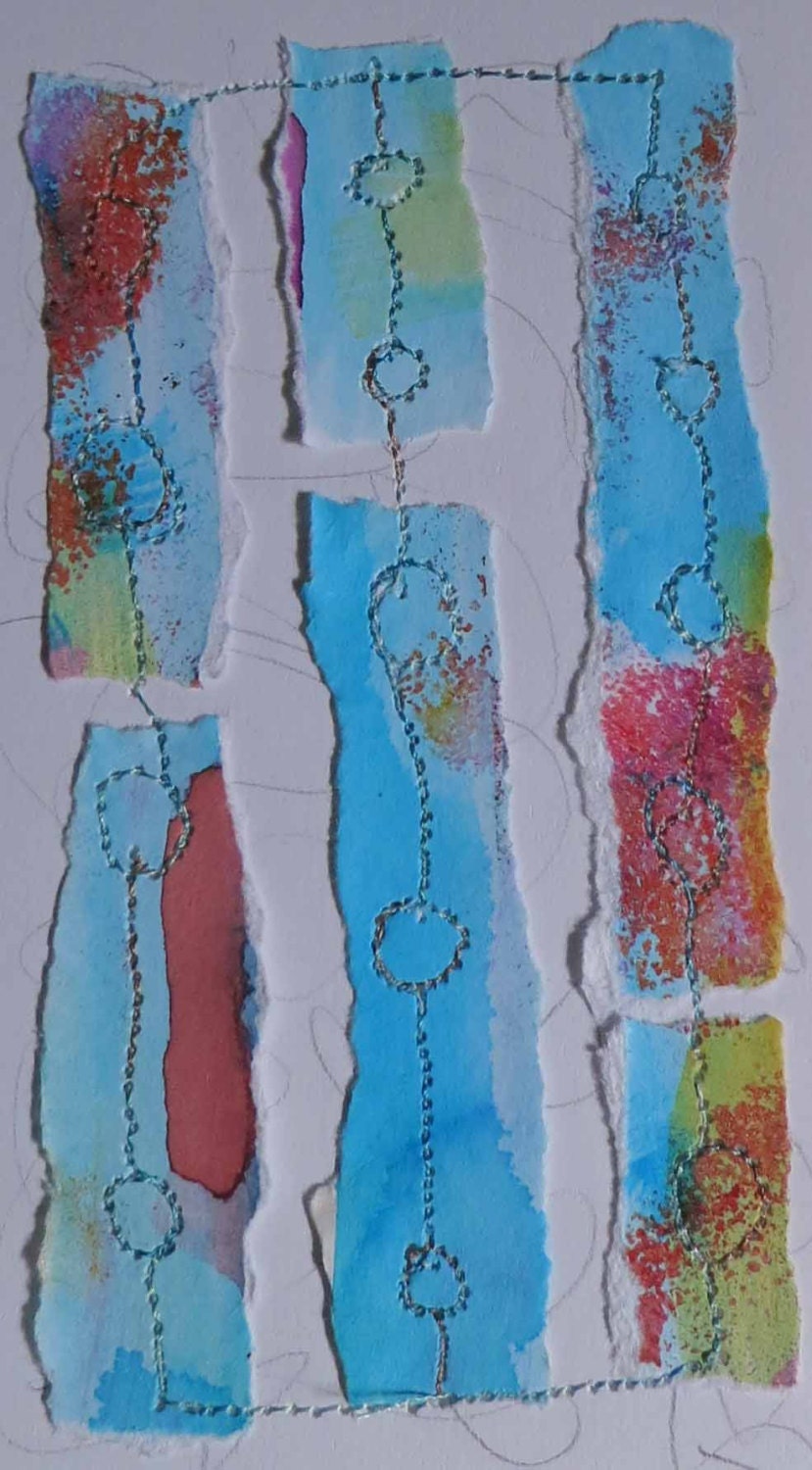 Bright and Cheerful, Colour Study, Original Collage with Stitch, Textile Art, Collage, OOAK, Unique, Paper,