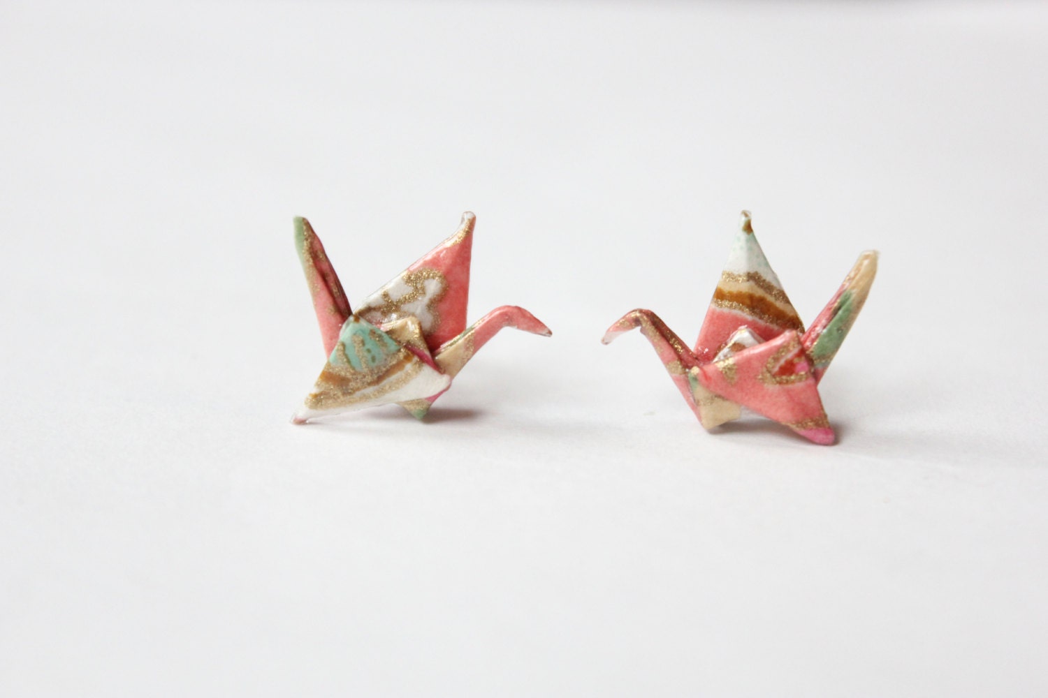 Little Crane Coral Origami Sterling Silver Post Earring