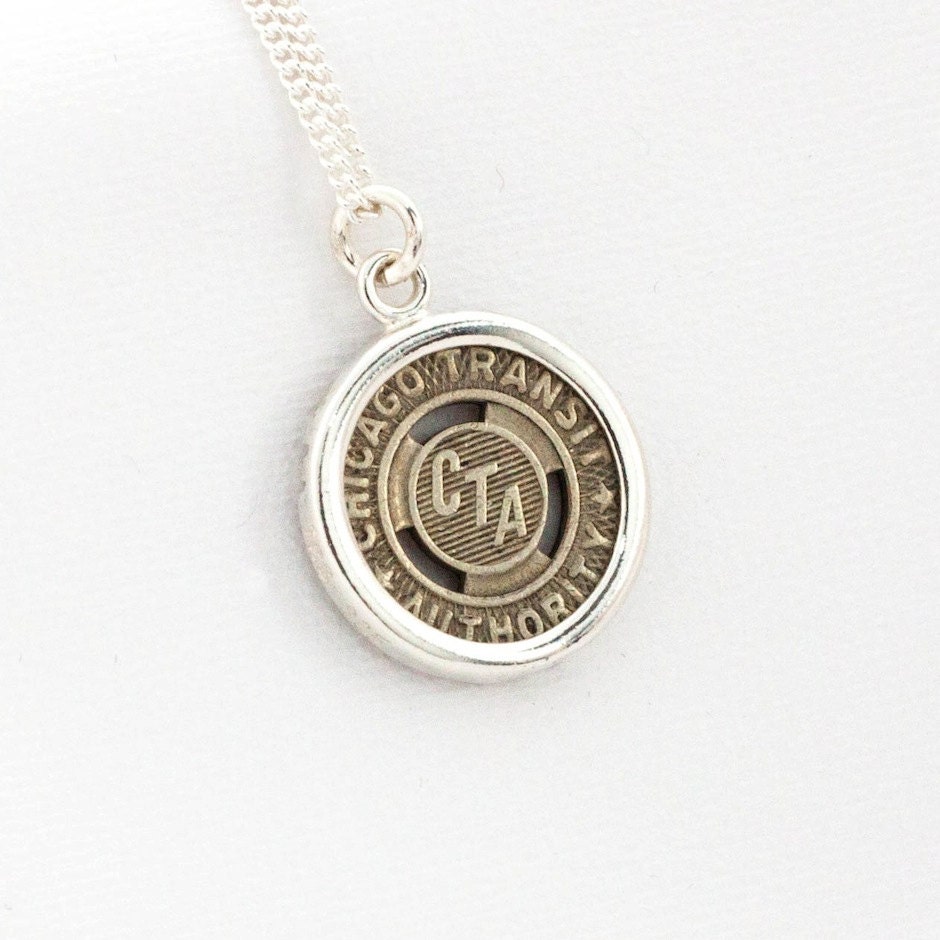 Vintage Chicago Transit Authority (CTA) Subway Token Sterling Silver Pendant