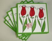Handmade Red Tulips Gift Cards set of Five