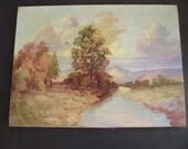 Vintage Landscape Painting  - Western Creek and Sky - Acrylic on Canvas - H. Clifford