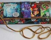 Justice League Superhero Clutch Purse Decoupaged Foldover Clutch with Strap Batman Wonder Woman Superman Flash