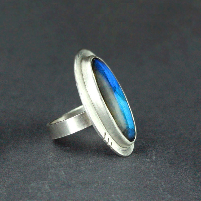 Blue Green Labradorite Statement Ring, Peackock Flash Cocktail Ring