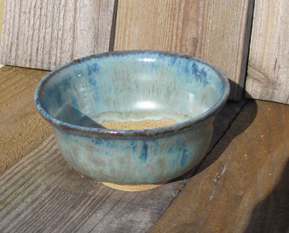 Pottery Bowl, Gunmetal Green & Blue on Speckled Clay