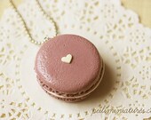Macaron Necklace - Deep Mauve Macaron Food Jewelry - Gift For Her