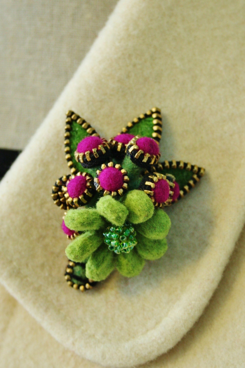 Felt and zipper  flower brooch