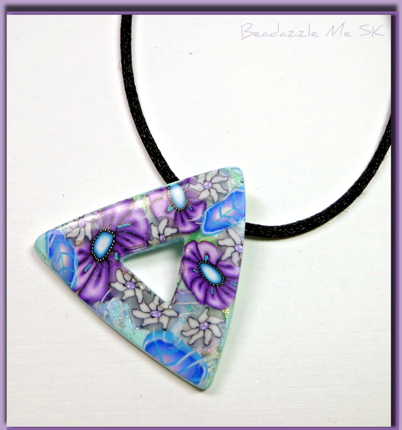 Polymer clay Summer FlowersTriangle Necklace
