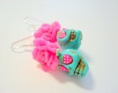 Turquoise and Pink Strawberry Eyes Day of the Dead Roses and Sugar Skull Earrings