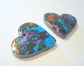 Rainbow Black Heart Handmade Polymer Clay 30 mm Focal Beads