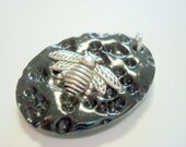 Silver on Black Honey Bee Handmade Polymer Clay Pendant
