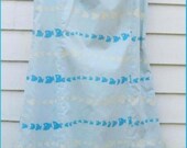 Vintage 80s The Vested Gentress Cotton Dress Blue Fish Motif Screenprint B 38 W 34 H 40