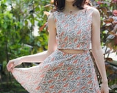 Leaf Print Fit & Flare Dress with Midriff Cutout - Collaboration with Oslo and Alfred - S, M, L - Choose Your Size and Color