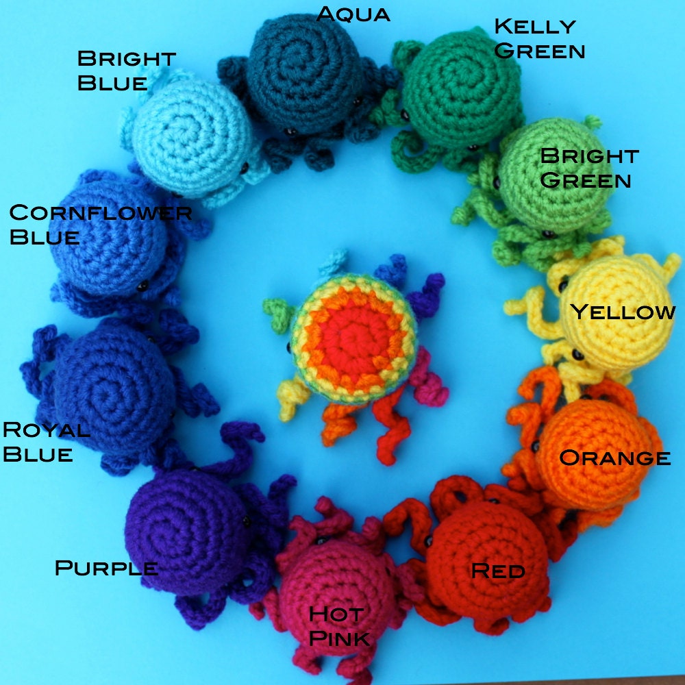 2 Mini Octopus Amigurumi - Choose your favorite colors for this adorable plush