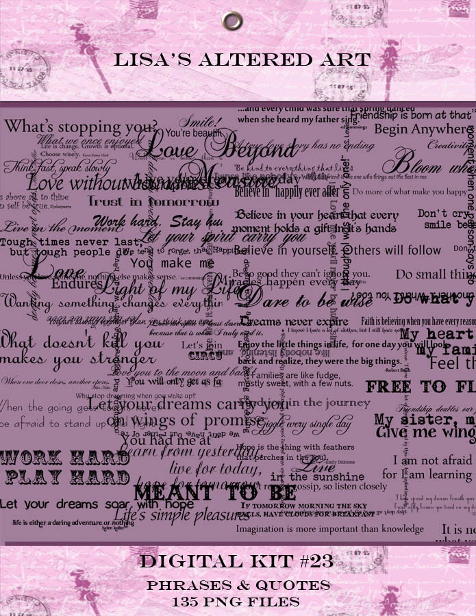 Digital Kit- No.23  -For Digital Art- Quotes and Phrases-  PNG Files 135 Different files-Instant Download