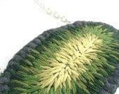 Large Embroidery Stitched Necklace in Green Ombre
