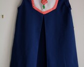 Vintage Sears Navy Blue Shift Dress with Checkered Flower Trim