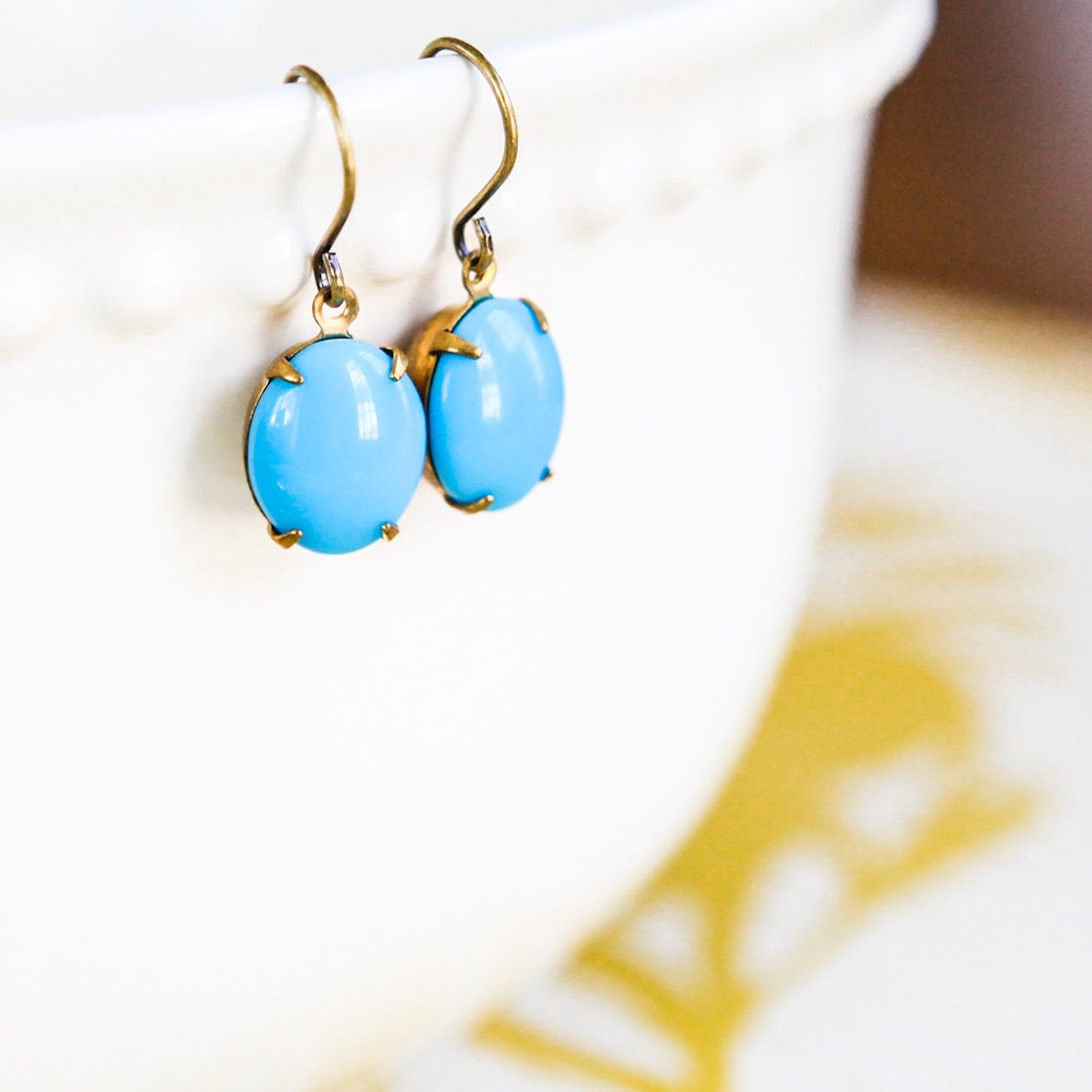 Vintage Blue Turquoise Drop Earrings