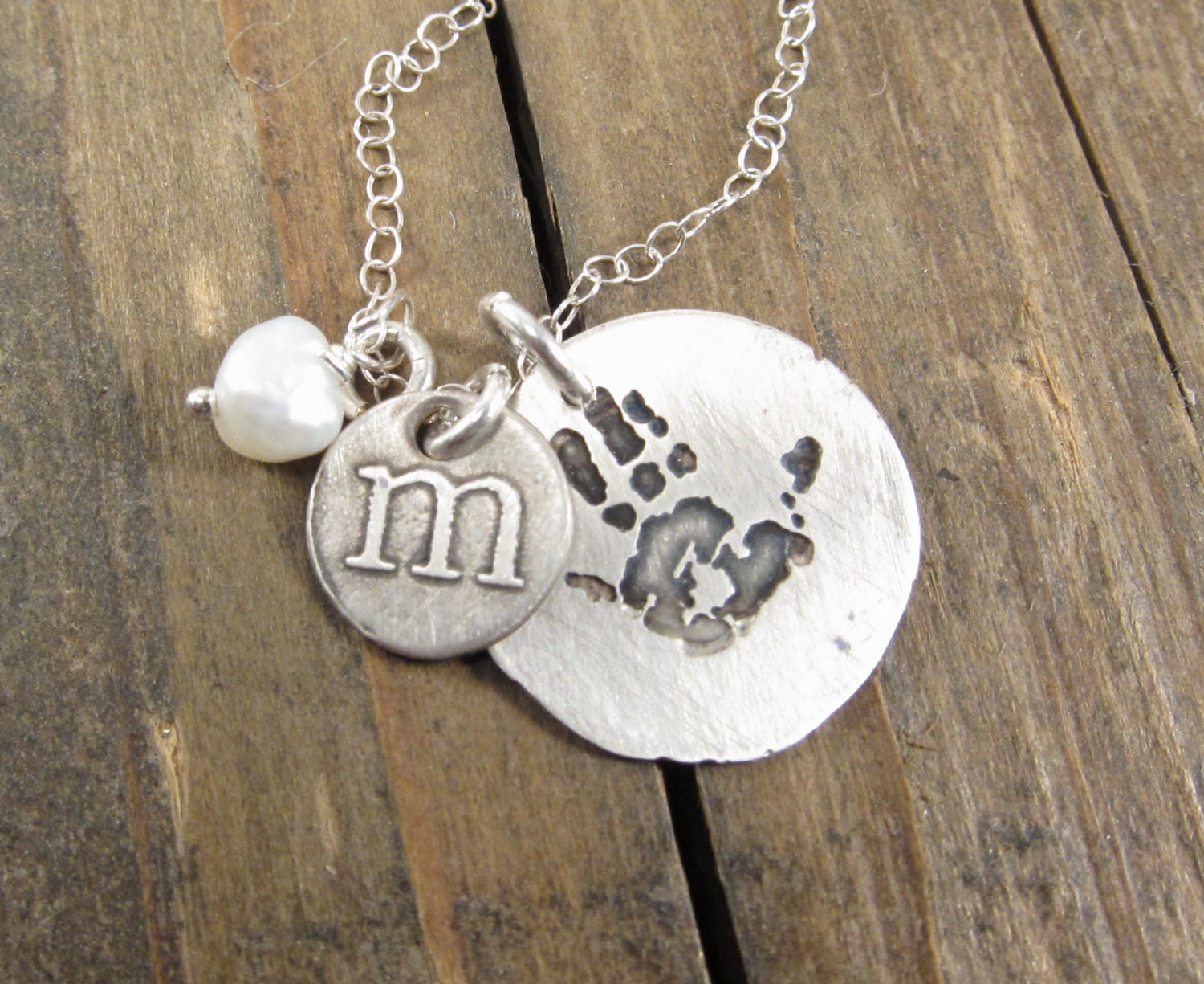 Baby Handprint Necklace -  Your Child's ACTUAL Print - Mother's Day Necklace - Initial Necklace -  Birthstone Jewelry - Personalized Jewelry