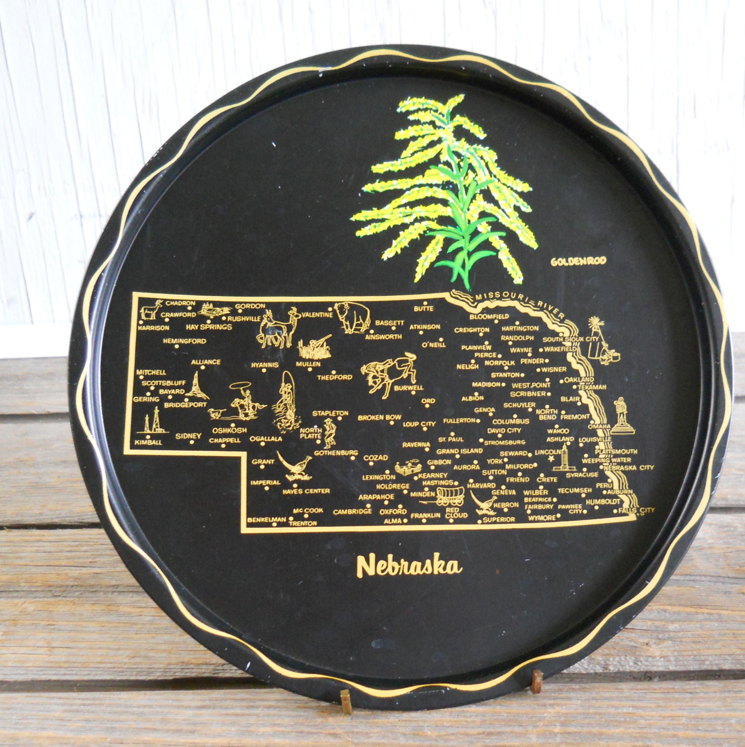 Serving Tray Vintage Nebraska Souvenir Metal Serving Tray