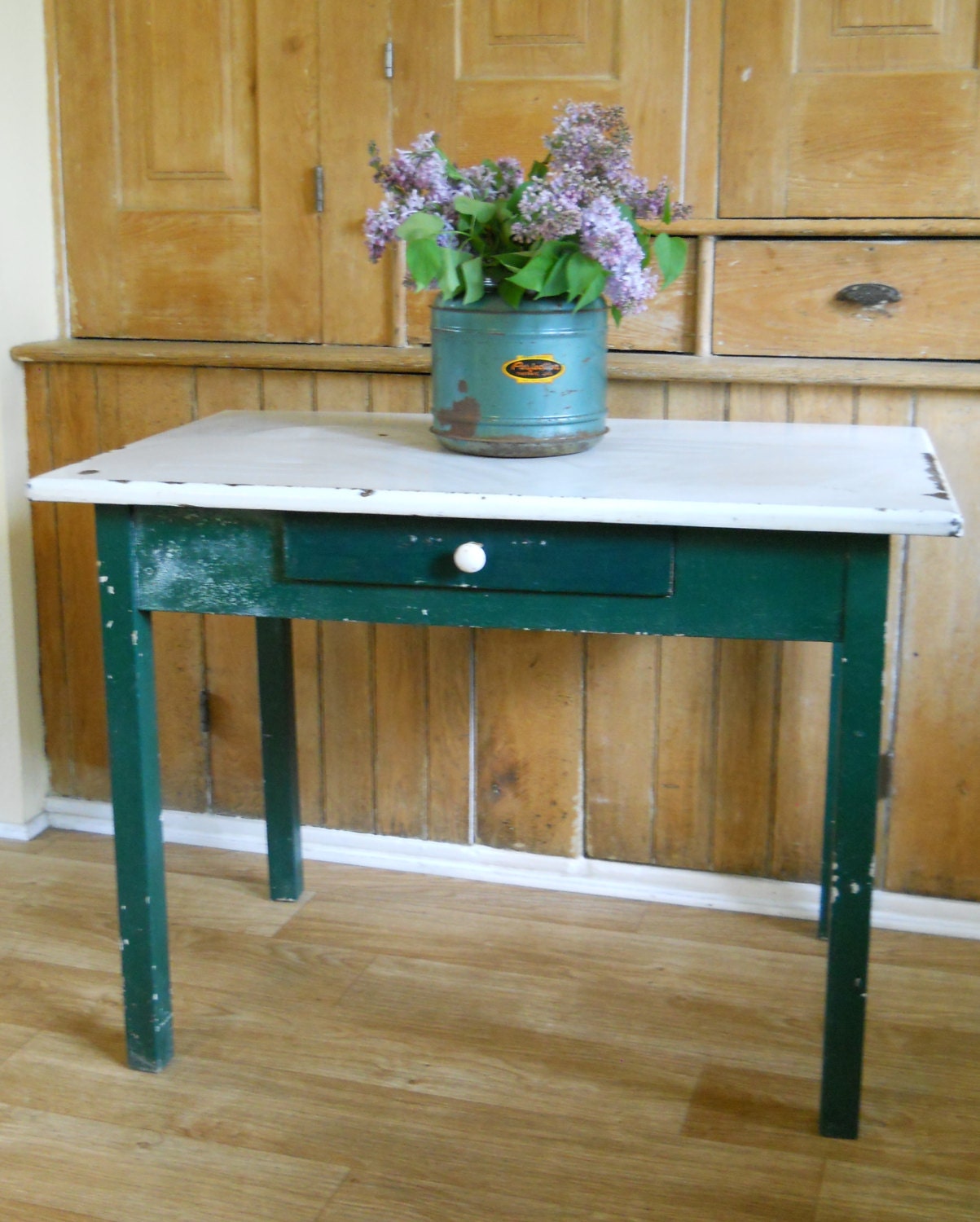 Vintage Enamel Top Rustic Garden Table
