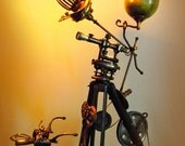Dr. Theo Davenport's Terrestrial Dragon Tracking Device - STEAMPUNK fantasy floor lamp - assemblage sculpture - Reclaim2Fame