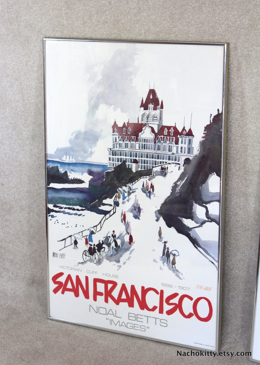 1960s San Francisco Cliff House Watercolor Print, Signed by the Artist