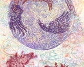 Wolf and Raven Original Art Abstract Monoprint