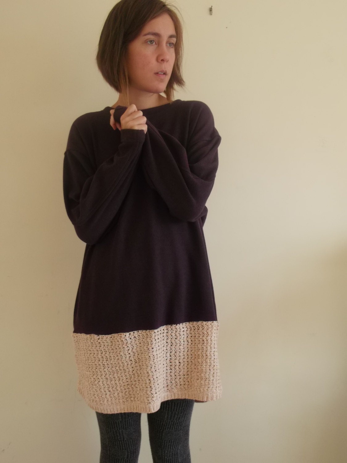 M/L upcycled jumper dress purple and pink womens knit tunic - medium / large