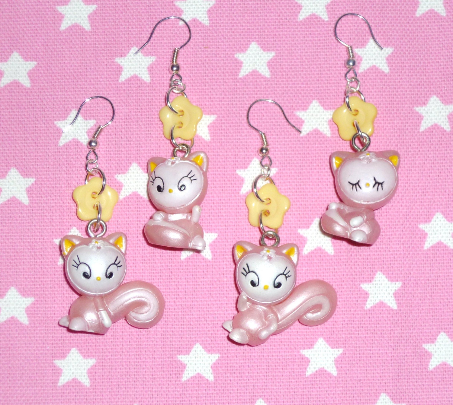 Pink No Corisu and button mix and match earrings