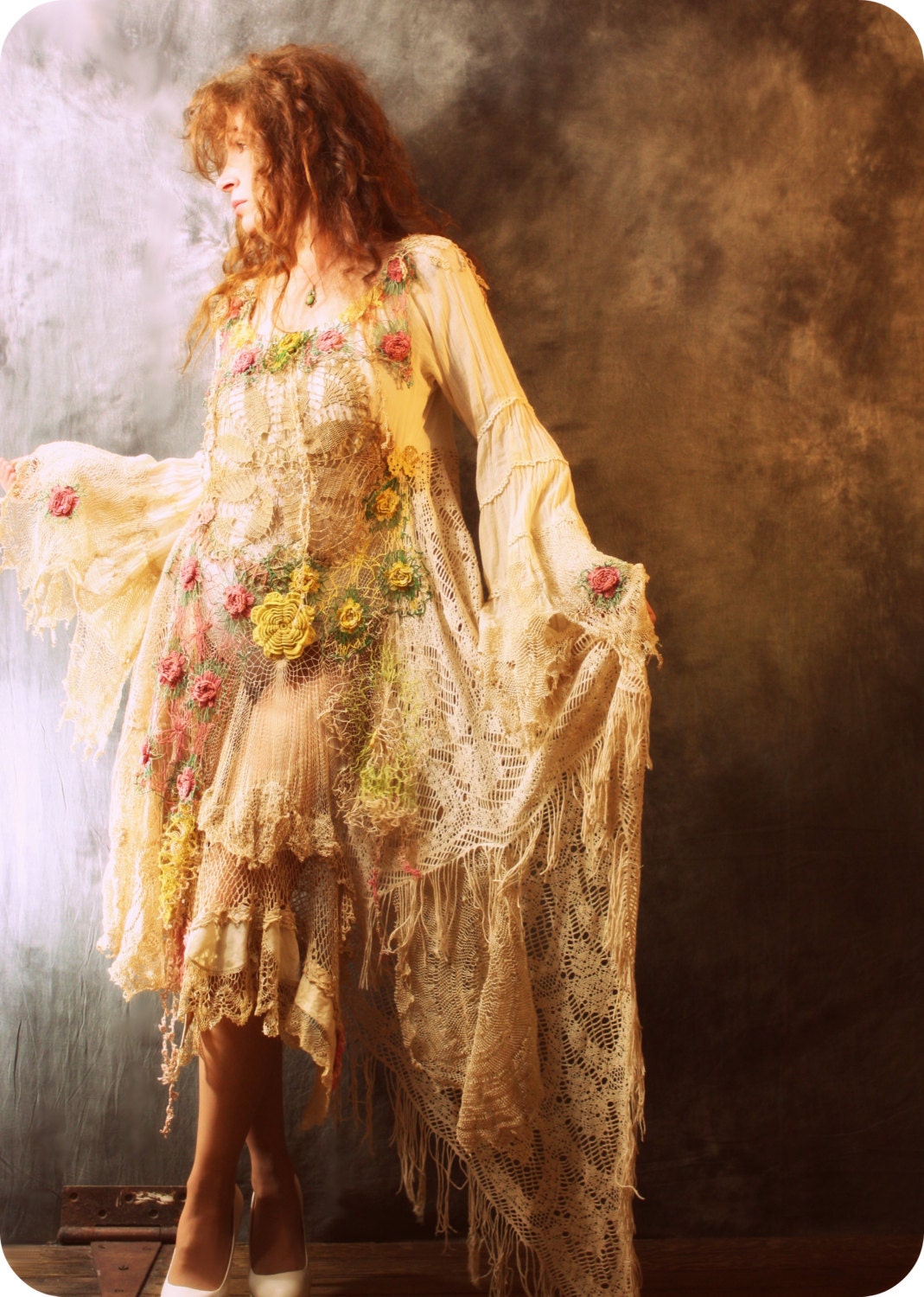 RESERVED for KAREN Please do not purchase Vintage Bohemian Gypsy Hippie Crochet Lace Mermaid Fantasy Dress OOAK Handmade Wedding Majik Horse