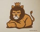 Grumpy King Lion - Lino Block Print