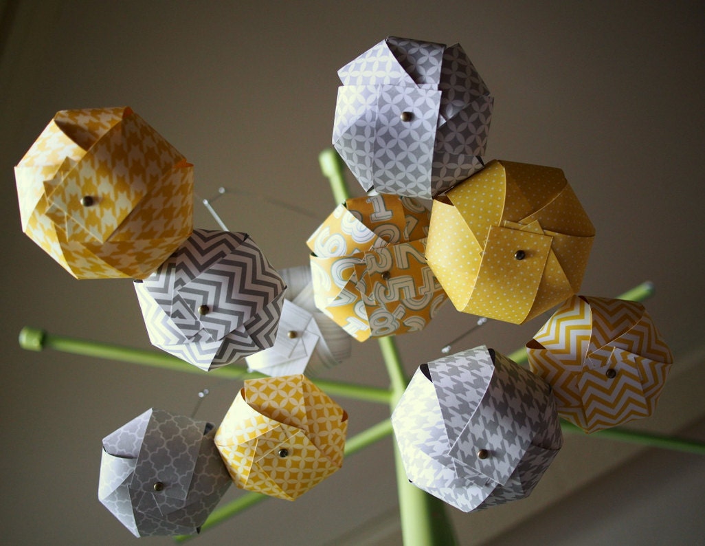 The Parker Mobile - Modern Nursery Mobile in Bold, Mustard Yellow and Gray