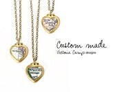 Custom Map Necklace on Tiny Vintage Heart Locket, Personalized Map Jewelry, Choose Your City, Brass Locket