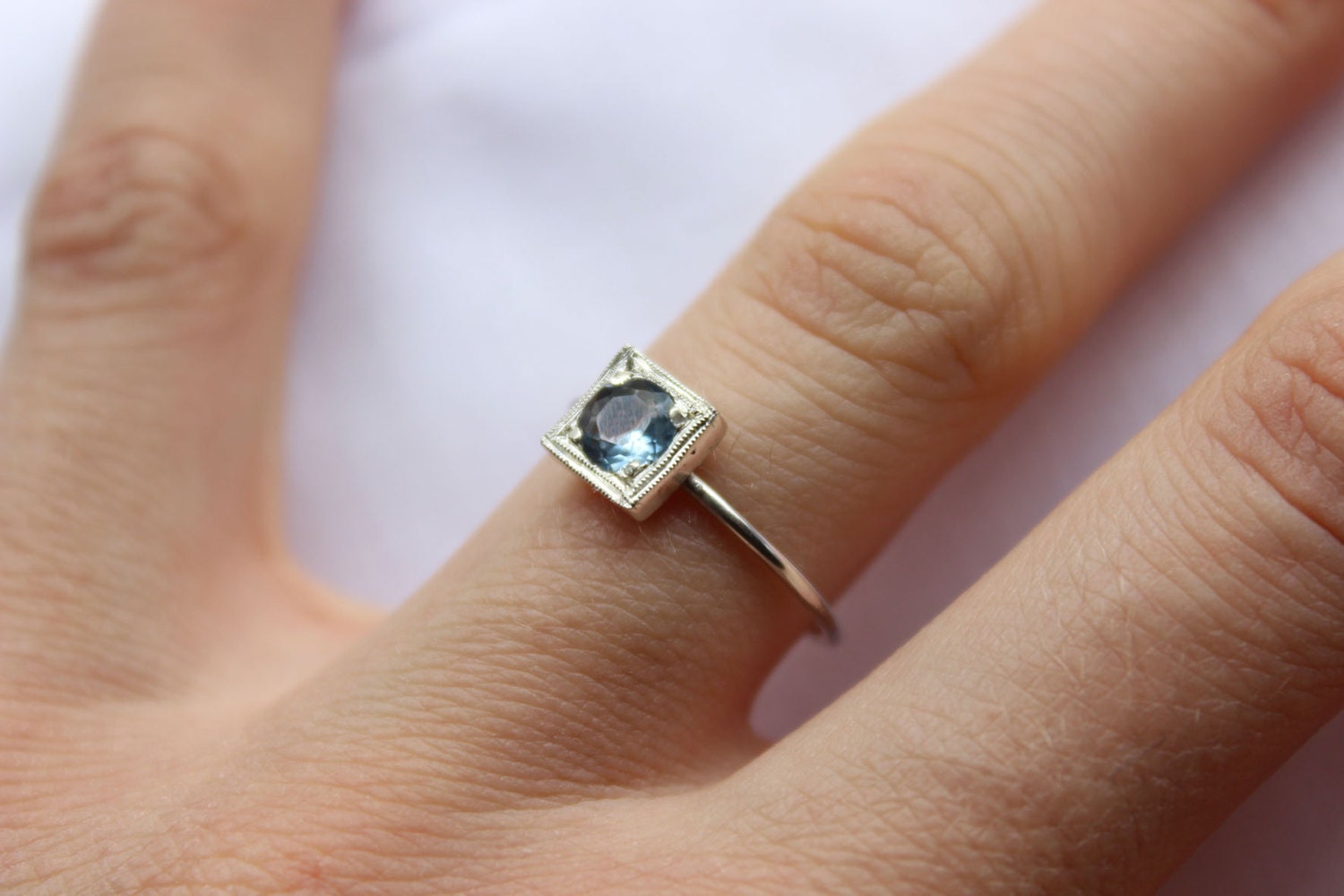 Aquamarine Stacking ring, 5mm Round Stone,  Sterling silver Custom Size Ring, March Birthstone,  Promise Ring, Lab created gems