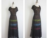 1940s lace dress /  vintage gown / black chantilly lace