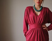 1970s Cranberry Stretch Dress, size small to medium