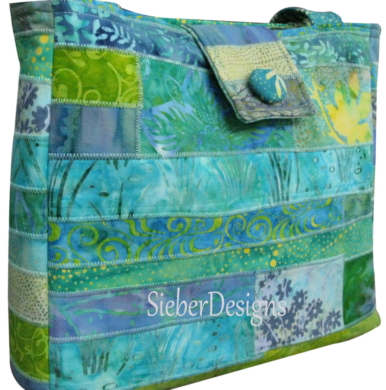 Purse in Aqua and Green Batik Fabrics